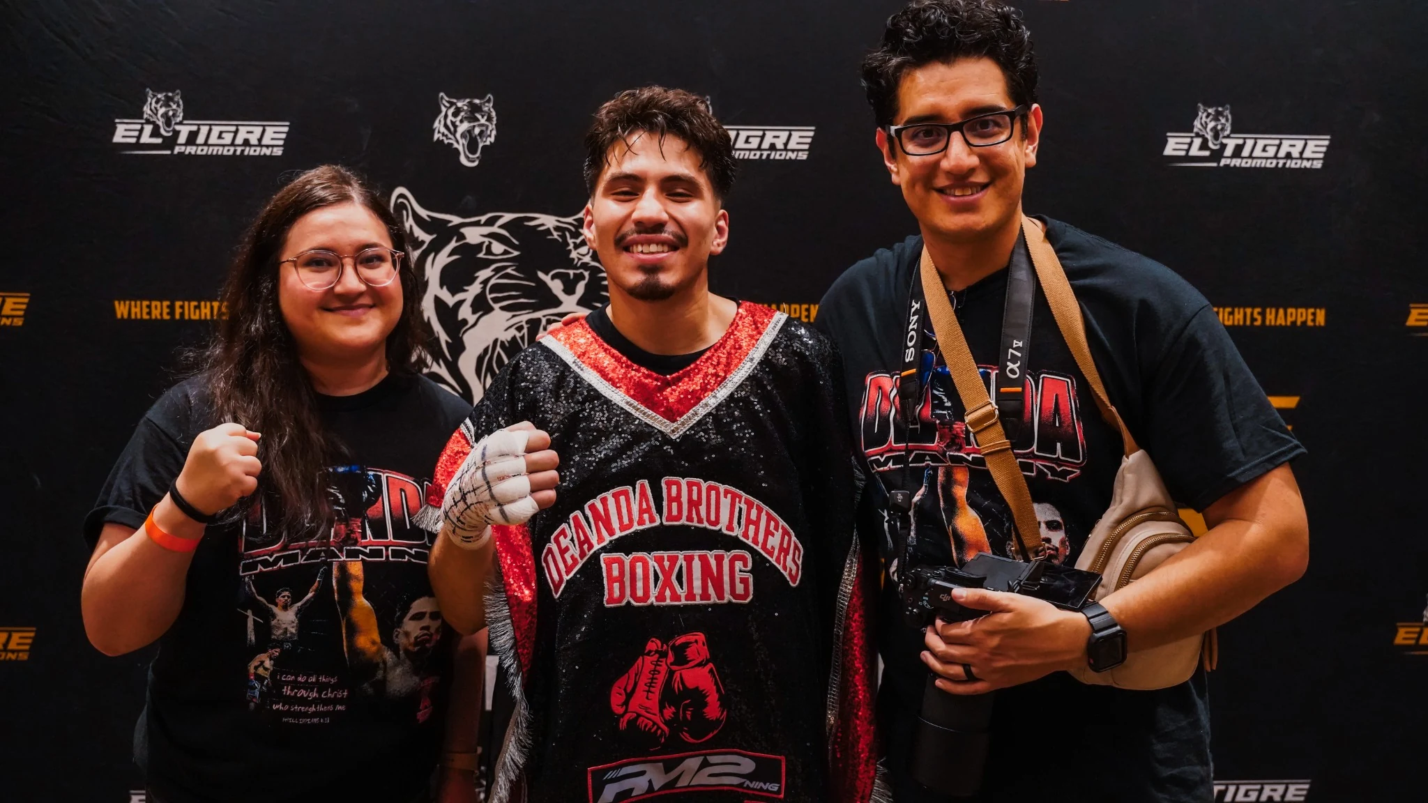 Fight night portrait with boxer and photographer